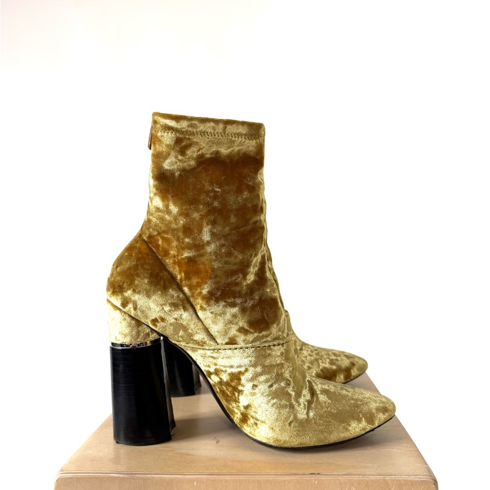 3.1 Phillip Lim Gold Crushed Velvet Boots with Block Heel